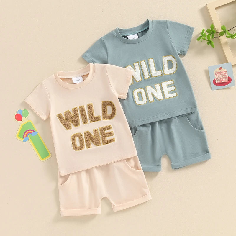 2024-03-20 Summer Baby Boys Outfits Letter Embroidery Short Sleeves T-Shirt and Elastic Shorts Vacation Clothes Set