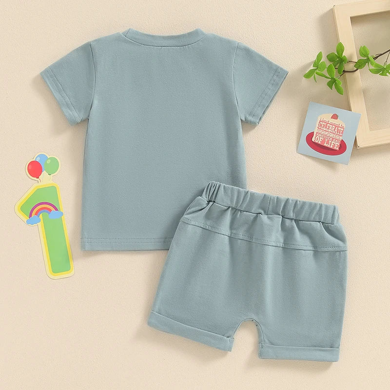 2024-03-20 Summer Baby Boys Outfits Letter Embroidery Short Sleeves T-Shirt and Elastic Shorts Vacation Clothes Set