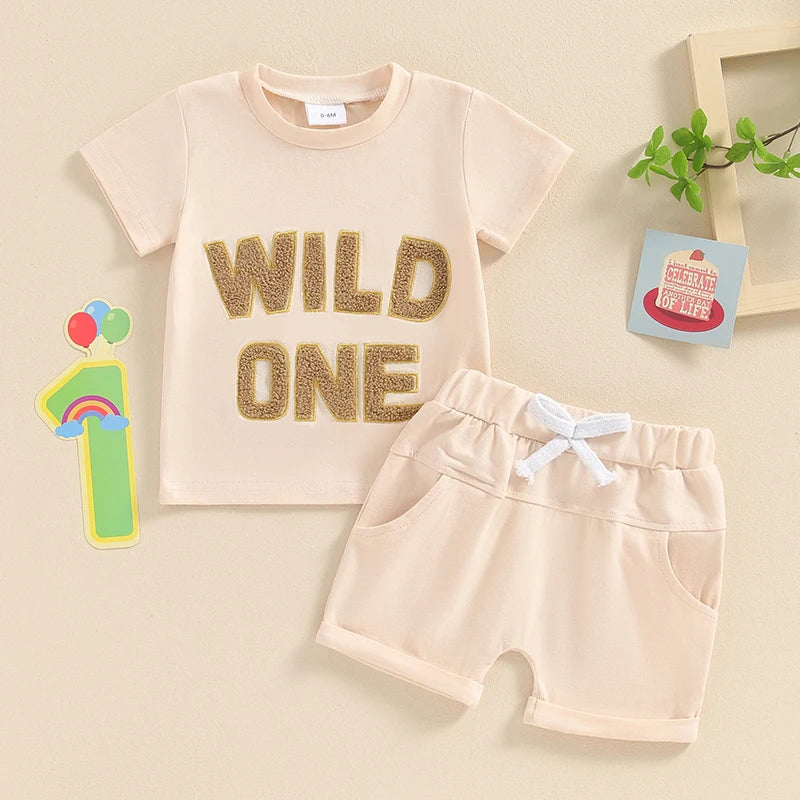 2024-03-20 Summer Baby Boys Outfits Letter Embroidery Short Sleeves T-Shirt and Elastic Shorts Vacation Clothes Set