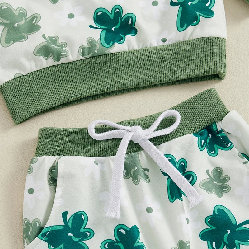 Toddler Girls Ireland Festival Outfits Shamrock Print Long Sleeve Sweatshirts and Long Pants Clothes Set