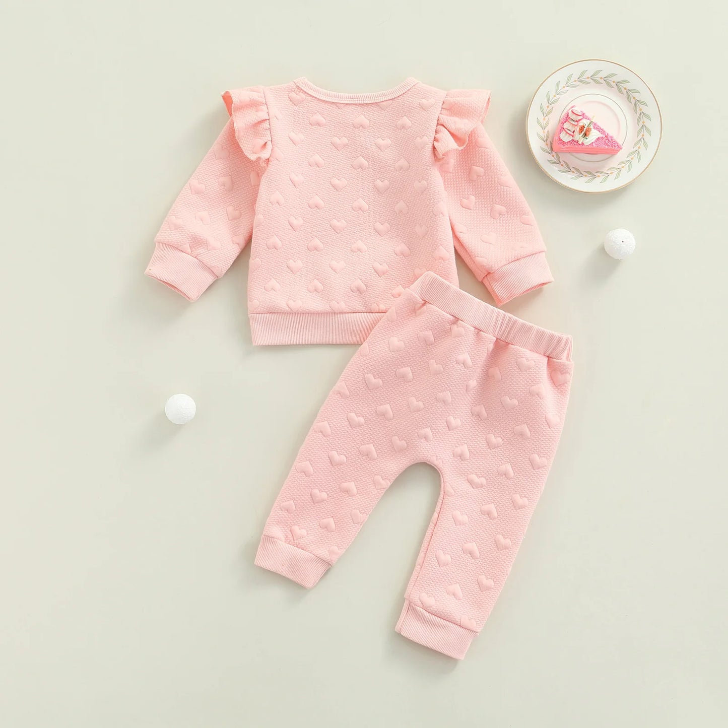 0-24M Newborn Infant Baby Girl 2Pcs Autumn Clothing Set Long Sleeve Heart Printed Top Shirt Long Pants