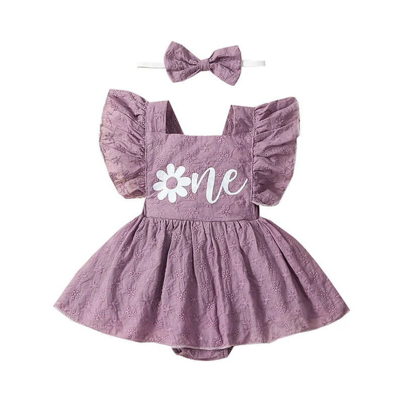 0-18M Newborn Baby Girl Bodysuit Otter Print Romper Set with Floral Flying Sleeves Bow Headband