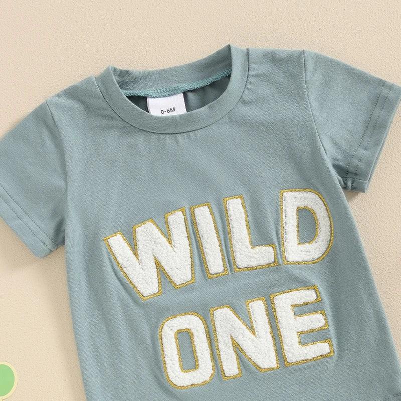 2024-03-20 Summer Baby Boys Outfits Letter Embroidery Short Sleeves T-Shirt and Elastic Shorts Vacation Clothes Set