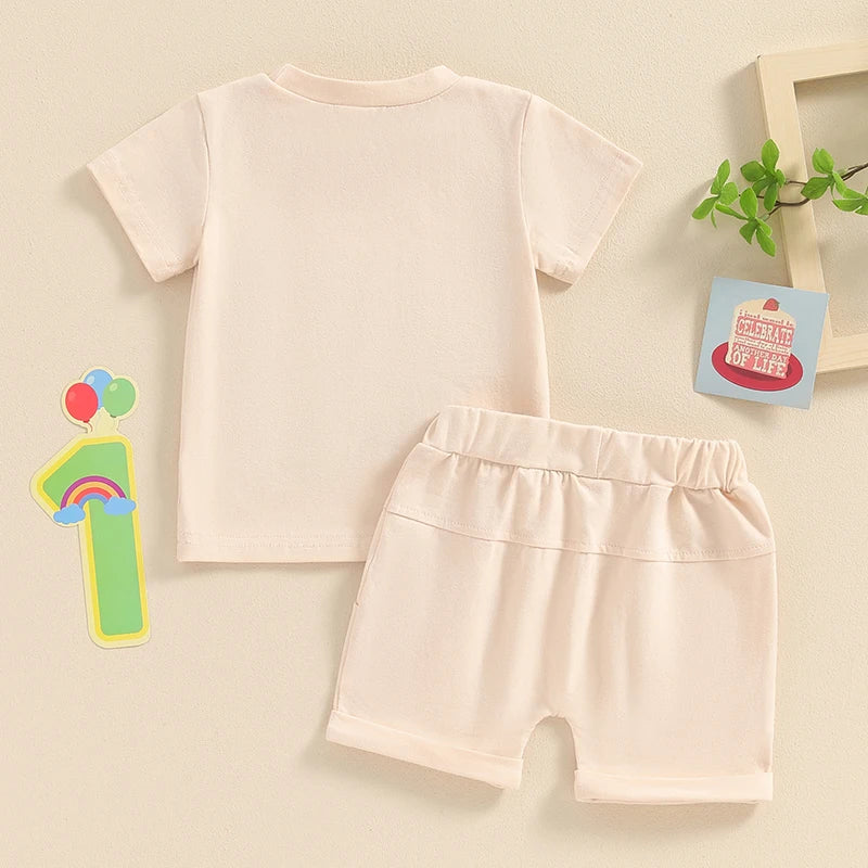 2024-03-20 Summer Baby Boys Outfits Letter Embroidery Short Sleeves T-Shirt and Elastic Shorts Vacation Clothes Set