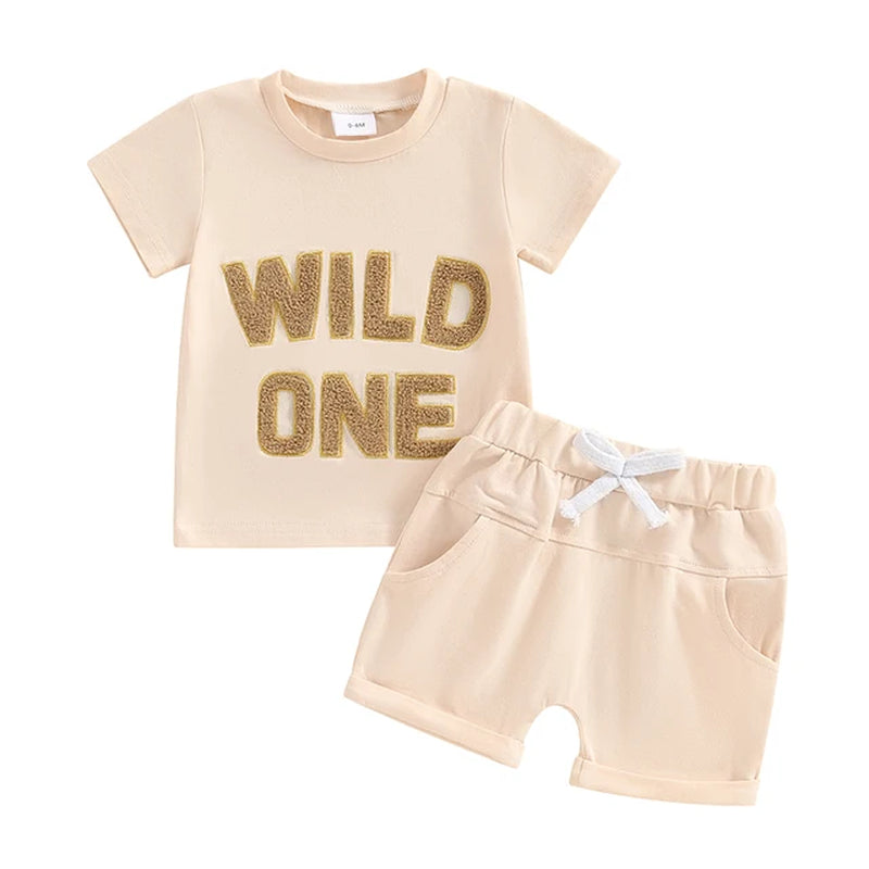 2024-03-20 Summer Baby Boys Outfits Letter Embroidery Short Sleeves T-Shirt and Elastic Shorts Vacation Clothes Set