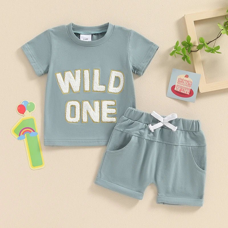2024-03-20 Summer Baby Boys Outfits Letter Embroidery Short Sleeves T-Shirt and Elastic Shorts Vacation Clothes Set