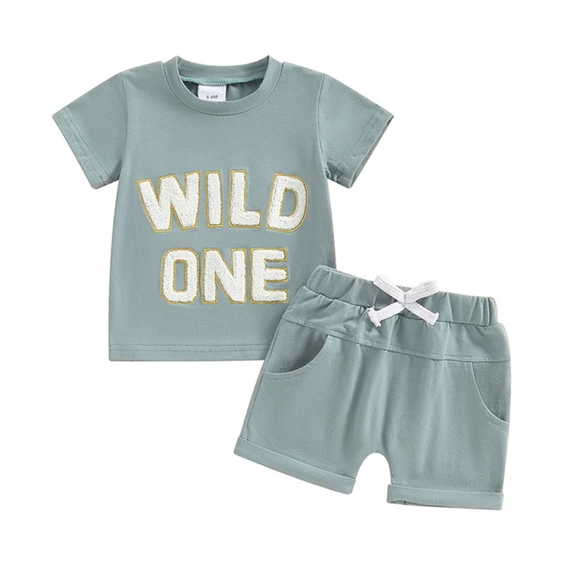 2024-03-20 Summer Baby Boys Outfits Letter Embroidery Short Sleeves T-Shirt and Elastic Shorts Vacation Clothes Set