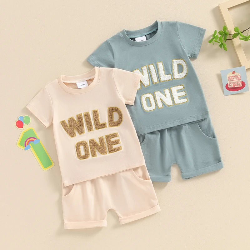 2024-03-20  Summer Baby Boys Outfits Letter Embroidery Short Sleeves T-Shirt and Elastic Shorts Vacation Clothes Set