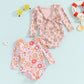 Kids Girls Bikini Long Sleeve Swimsuit Backless Tie-Up Flower Print Swimwear for Summer Beach