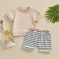   0-3Y Toddler Baby Boys Shorts Set, Short Sleeve Crew Neck T-Shirt with Striped Shorts Summer Outfit 2023 04 2022