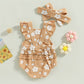  0-18M Infant Baby Girl Suspender Jumpsuit Set Floral Print Ruffled Flying Sleeve Bodysuit Headband