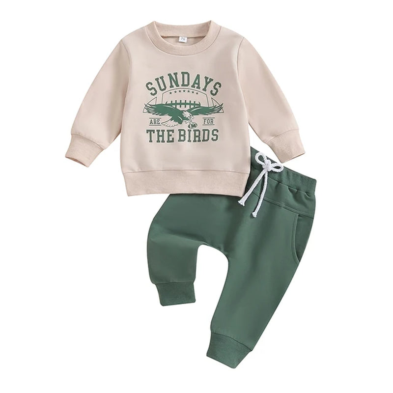 Toddler Boys Clothes Set Letter Eagle Print Crew Neck Long Sleeve Sweatshirts and Long Pants 2Pcs