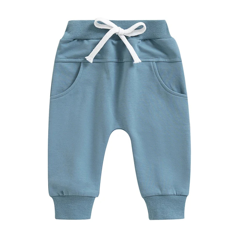  0-3Years Toddler Baby Boys Sweatpants Elastic Waist Drawstring Solid Fall Trousers Pockets Casual Clothes