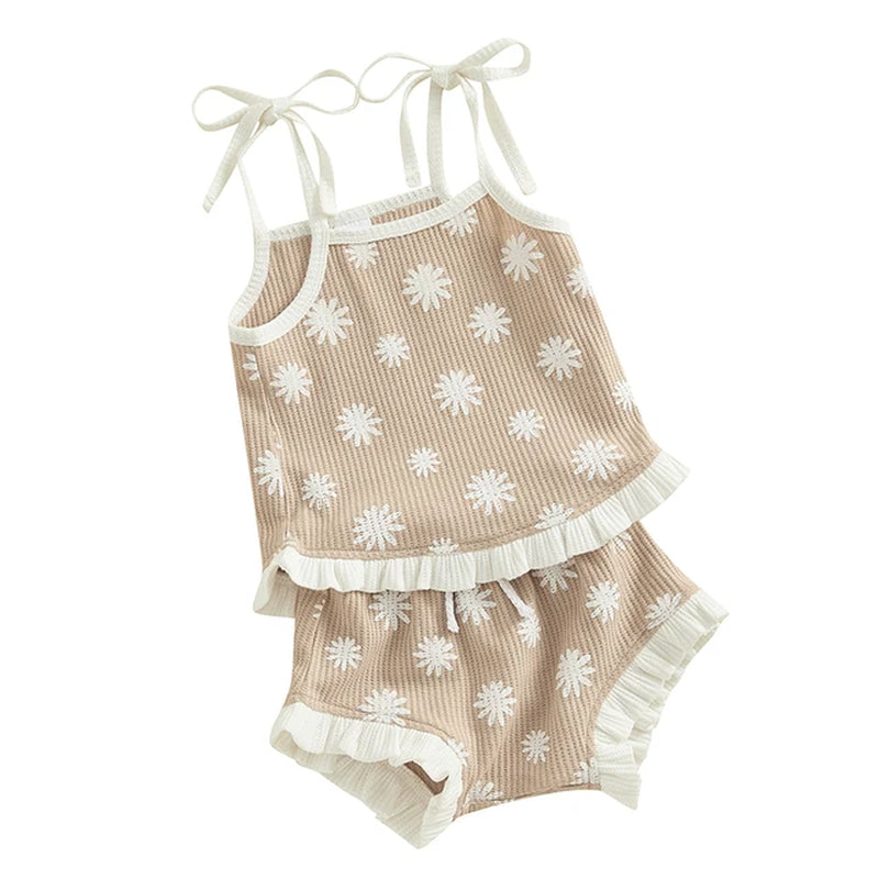 0-18M Newborn Baby Girl Clothes Set Waffle Floral Tops+Ruffles Shorts Infant Girl Clothing Outfits