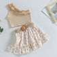  Toddler Baby Girl Summer Outfit One Shoulder Ribbed Tank Tops Ruffle Floral Skirt with Belt Set