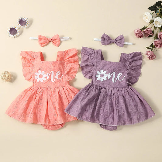  0-18M Newborn Baby Girl Bodysuit Otter Print Romper Set with Floral Flying Sleeves Bow Headband