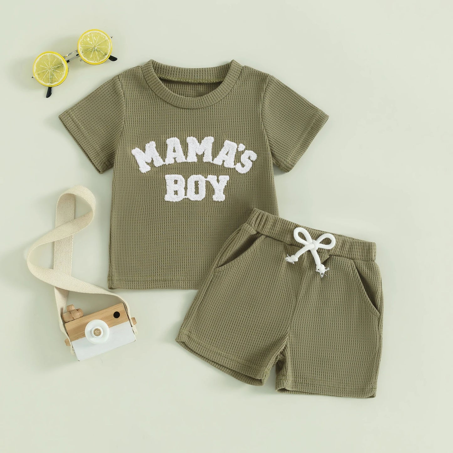 2024-01-20  Summer Baby Boy Clothes Letter Embroidery Short Sleeve T-Shirt Shorts Set 2Pcs Waffle Knit Outfit