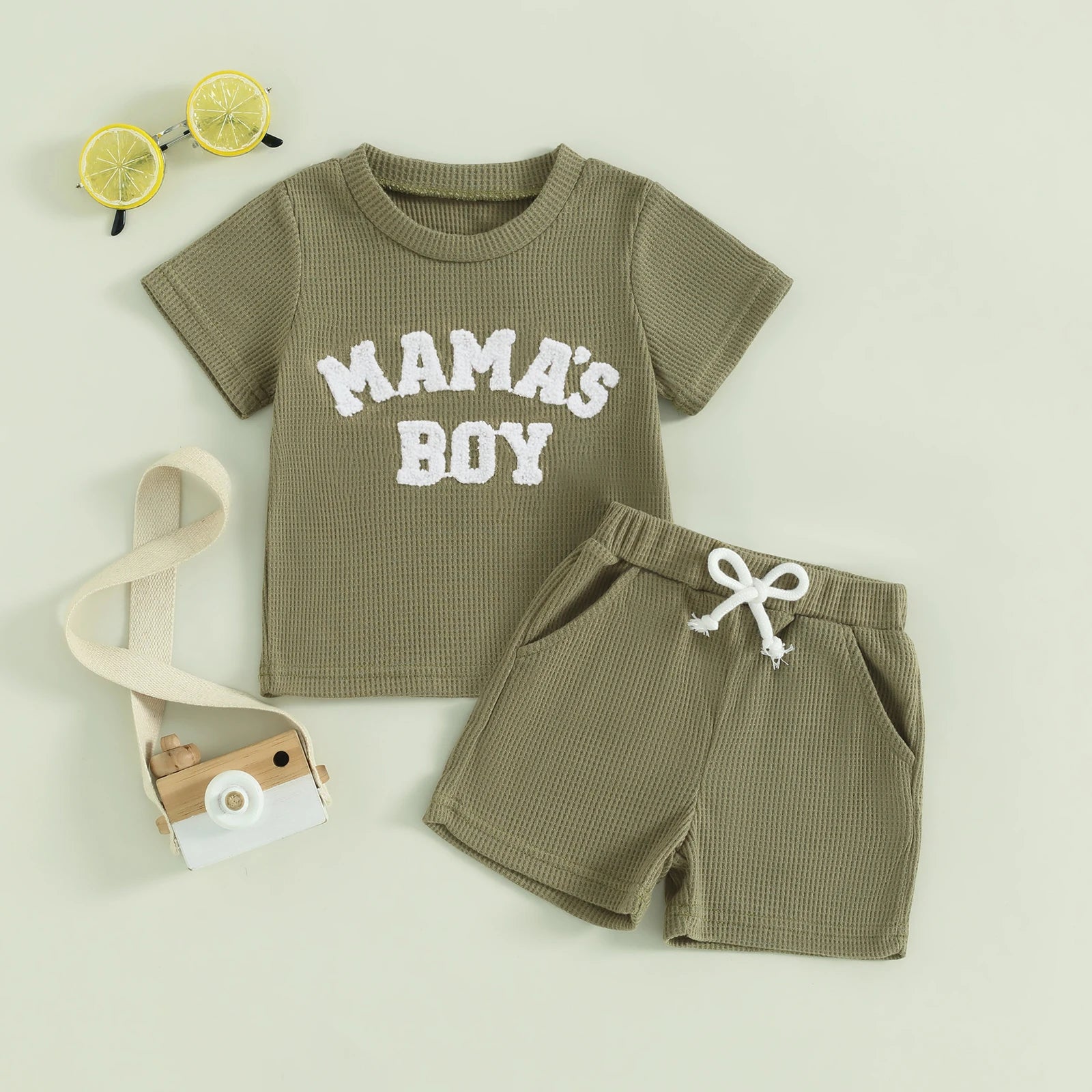 2024-01-20  Summer Baby Boy Clothes Letter Embroidery Short Sleeve T-Shirt Shorts Set 2Pcs Waffle Knit Outfit