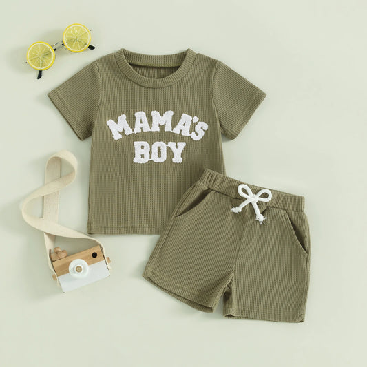 2024-01-20  Summer Baby Boy Clothes Letter Embroidery Short Sleeve T-Shirt Shorts Set 2Pcs Waffle Knit Outfit