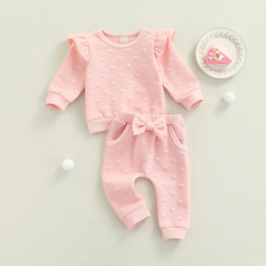 0-24M Newborn Infant Baby Girl 2Pcs Autumn Clothing Set Long Sleeve Heart Printed Top Shirt Long Pants 