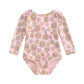 Kids Girls Bikini Long Sleeve Swimsuit Backless Tie-Up Flower Print Swimwear for Summer Beach