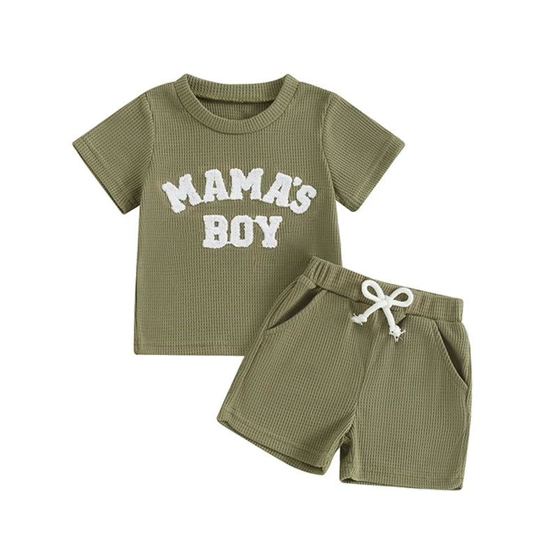 2024-01-20  Summer Baby Boy Clothes Letter Embroidery Short Sleeve T-Shirt Shorts Set 2Pcs Waffle Knit Outfit