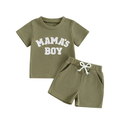2024-01-20  Summer Baby Boy Clothes Letter Embroidery Short Sleeve T-Shirt Shorts Set 2Pcs Waffle Knit Outfit