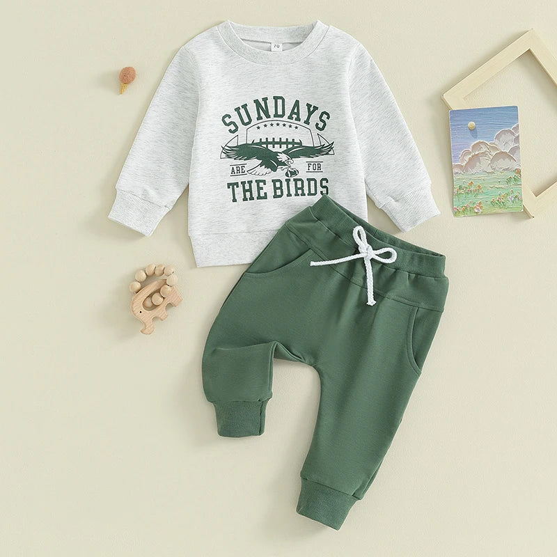 Toddler Boys Clothes Set Letter Eagle Print Crew Neck Long Sleeve Sweatshirts and Long Pants 2Pcs