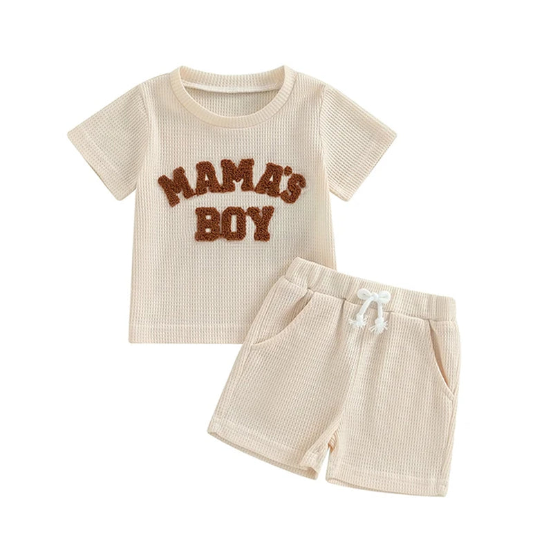2024-01-20  Summer Baby Boy Clothes Letter Embroidery Short Sleeve T-Shirt Shorts Set 2Pcs Waffle Knit Outfit