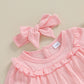 3M-18M Baby Girl Fall Outfits Long Sleeve Solid Color Ruffle Romper with Headband Set Infant Clothes