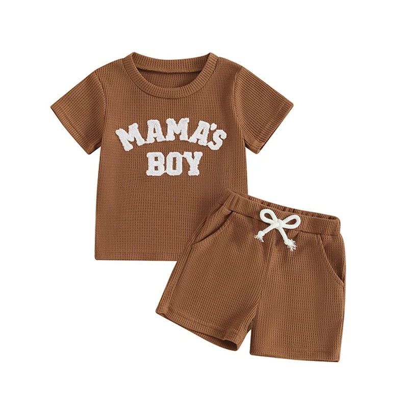 2024-01-20  Summer Baby Boy Clothes Letter Embroidery Short Sleeve T-Shirt Shorts Set 2Pcs Waffle Knit Outfit