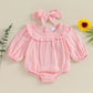 3M-18M Baby Girl Fall Outfits Long Sleeve Solid Color Ruffle Romper with Headband Set Infant Clothes
