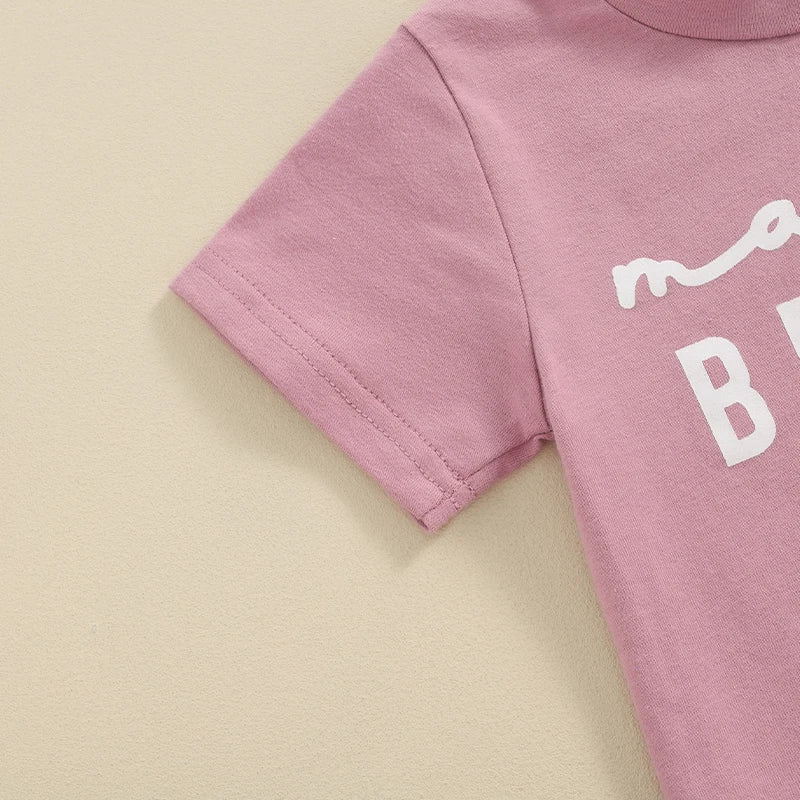  0-4Y Toddler Kids Girl Summer Clothes Set Outfit Heart Letter Print Short Sleeve T-Shirts Tops Shorts 2Pcs