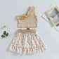  Toddler Baby Girl Summer Outfit One Shoulder Ribbed Tank Tops Ruffle Floral Skirt with Belt Set