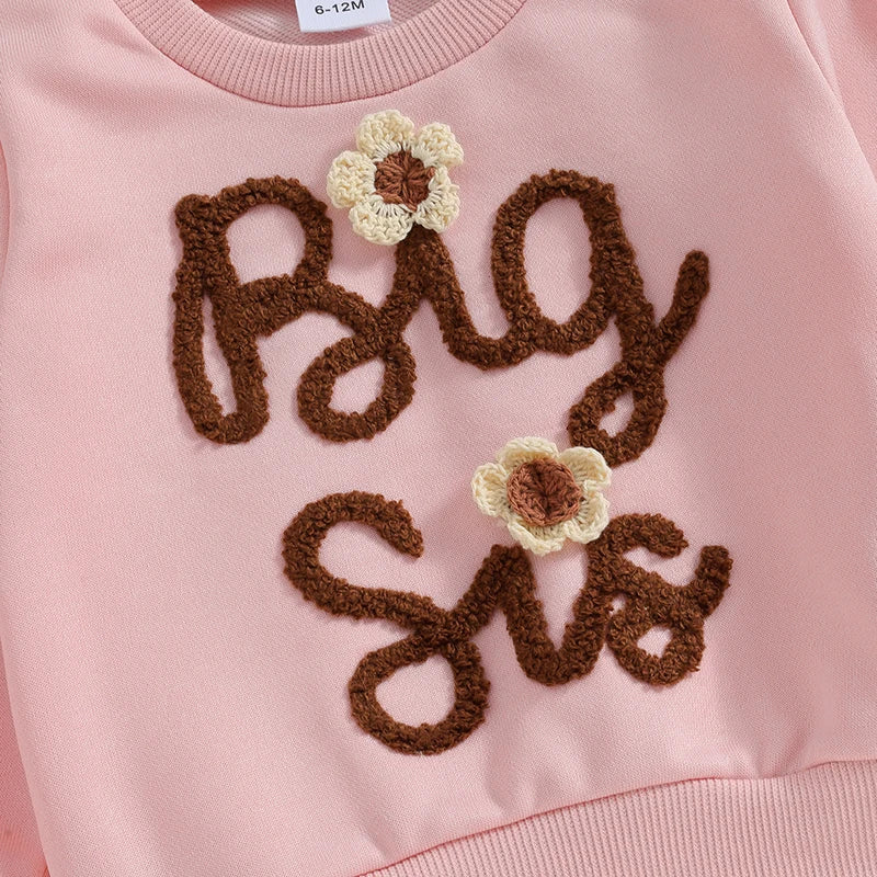  Baby Girls Clothes Letter Embrioidery Long Sleeve Cotton Sweatshirts Rompers Big and Lil Sis Clothes