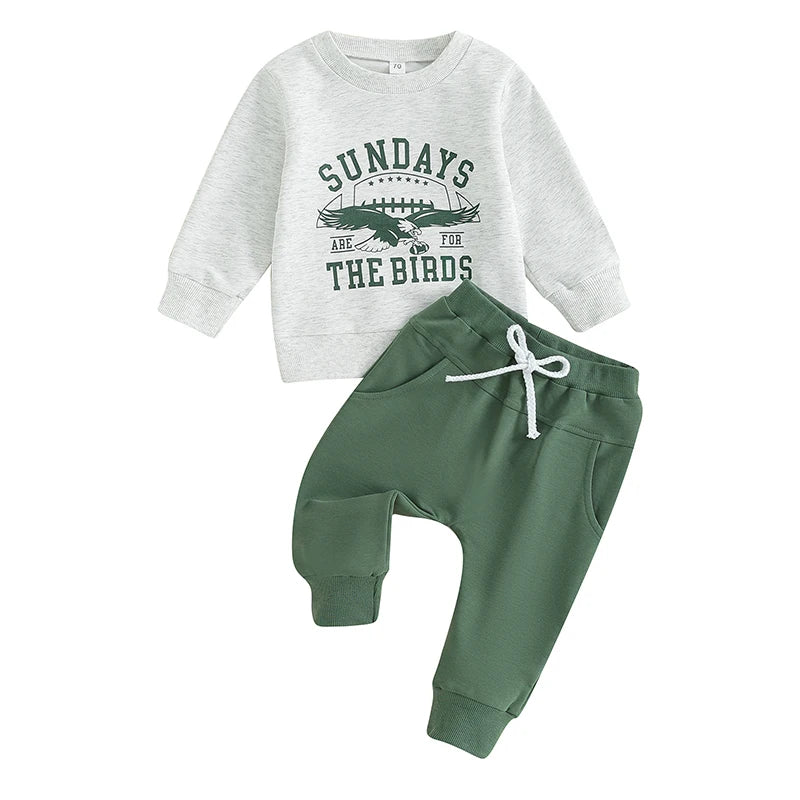 Toddler Boys Clothes Set Letter Eagle Print Crew Neck Long Sleeve Sweatshirts and Long Pants 2Pcs