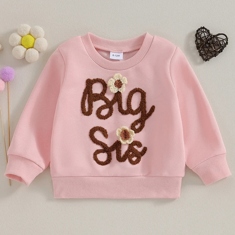  Baby Girls Clothes Letter Embrioidery Long Sleeve Cotton Sweatshirts Rompers Big and Lil Sis Clothes