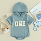  6-18M Infant Baby Boys Summer Hooded Romper Short Sleeve One Letter Embroidery Casual Jumpsuits