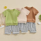   0-3Y Toddler Baby Boys Shorts Set, Short Sleeve Crew Neck T-Shirt with Striped Shorts Summer Outfit 2023 04 2022
