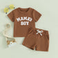 2024-01-20  Summer Baby Boy Clothes Letter Embroidery Short Sleeve T-Shirt Shorts Set 2Pcs Waffle Knit Outfit