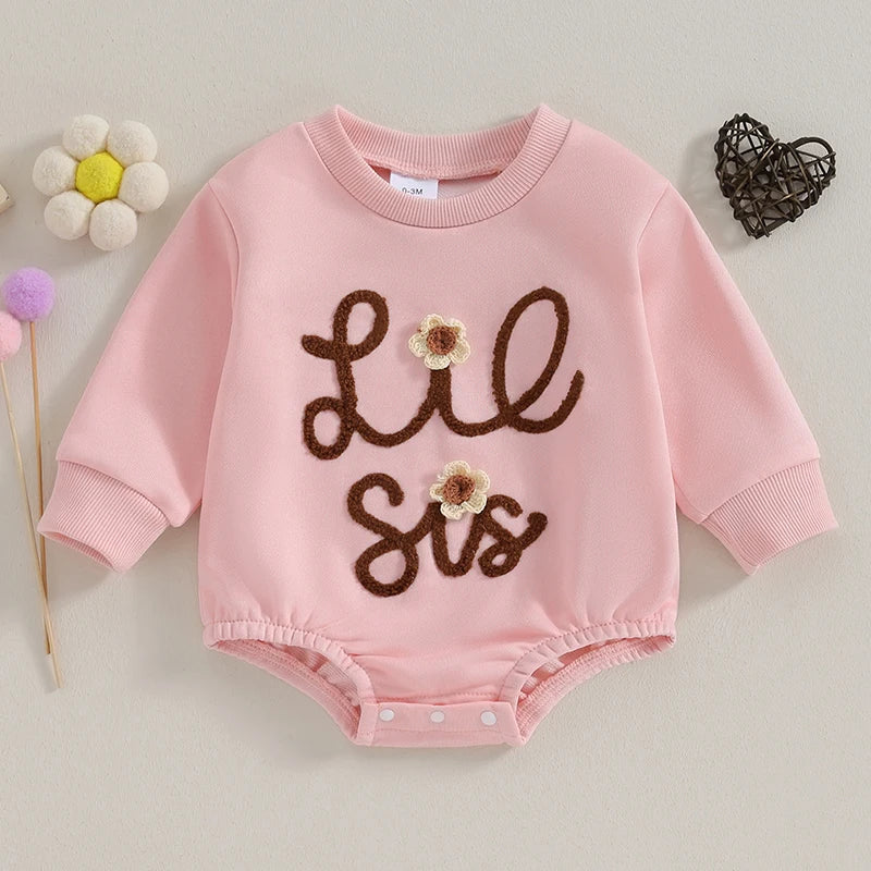  Baby Girls Clothes Letter Embrioidery Long Sleeve Cotton Sweatshirts Rompers Big and Lil Sis Clothes