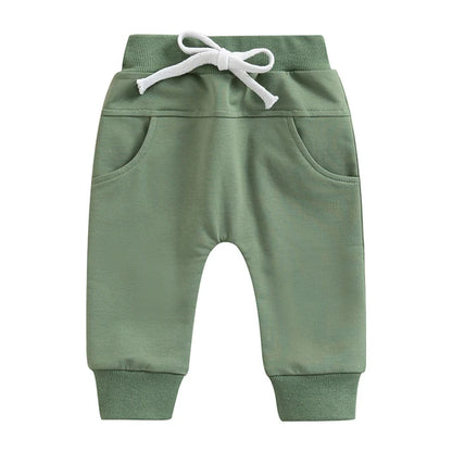  0-3Years Toddler Baby Boys Sweatpants Elastic Waist Drawstring Solid Fall Trousers Pockets Casual Clothes
