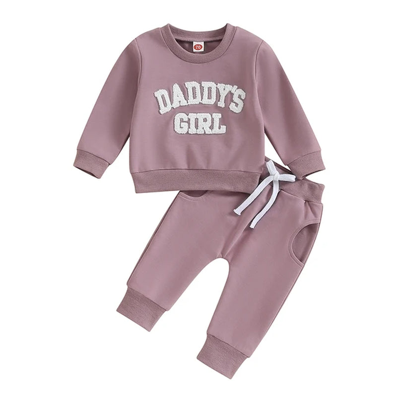 2023-08-08  0-3T Newborn Baby Girls Sweat Outfits Letter Print Sweatshirt Long Pant Fall Winter Baby Clothes Set