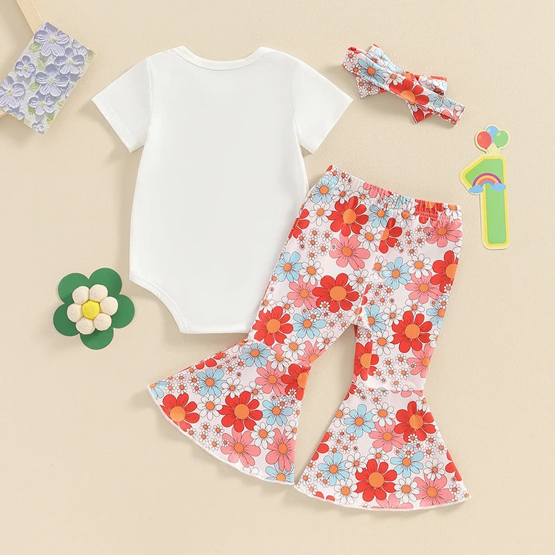 2024-03-14  Baby Girl Birthday Set Letter Print Short Sleeve Romper with Floral Flare Pants and Headband 3Pcs Outfit 2023 04 2022