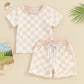 2023-12-19  0-3Y Toddler Baby Girl Summer Short Outfit Checkered Plaid Short Sleeve T-Shirt Drawstring Shorts Set