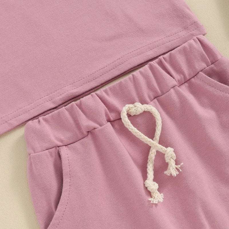  0-4Y Toddler Kids Girl Summer Clothes Set Outfit Heart Letter Print Short Sleeve T-Shirts Tops Shorts 2Pcs