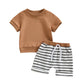   0-3Y Toddler Baby Boys Shorts Set, Short Sleeve Crew Neck T-Shirt with Striped Shorts Summer Outfit 2023 04 2022