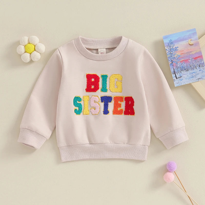 Newborn Baby Girls Romper Sister Matching Letter Print Long Sleeve Jumpsuits Sweatshirt Clothes