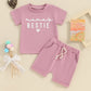  0-4Y Toddler Kids Girl Summer Clothes Set Outfit Heart Letter Print Short Sleeve T-Shirts Tops Shorts 2Pcs