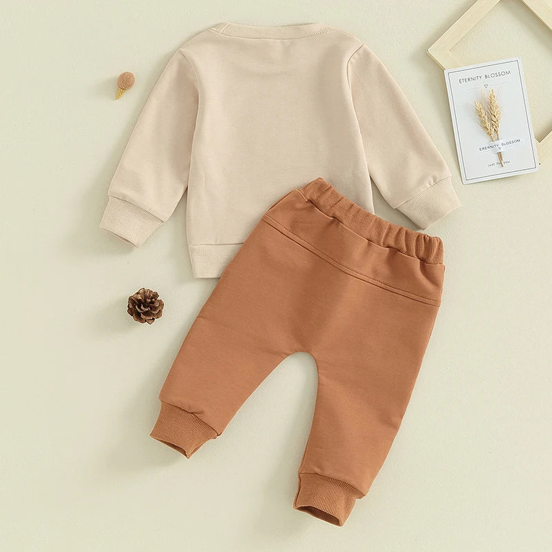2023-09-21  0-3Ytoddler Baby Boy Clothes Set Letter Print Long Sleeve Pullover Top Sweatshirt Pant Fall Winter Outfits